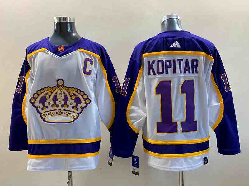 Men's Los Angeles Kings #11 Anze Kopitar White 2022 Reverse Retro Stitched Jersey