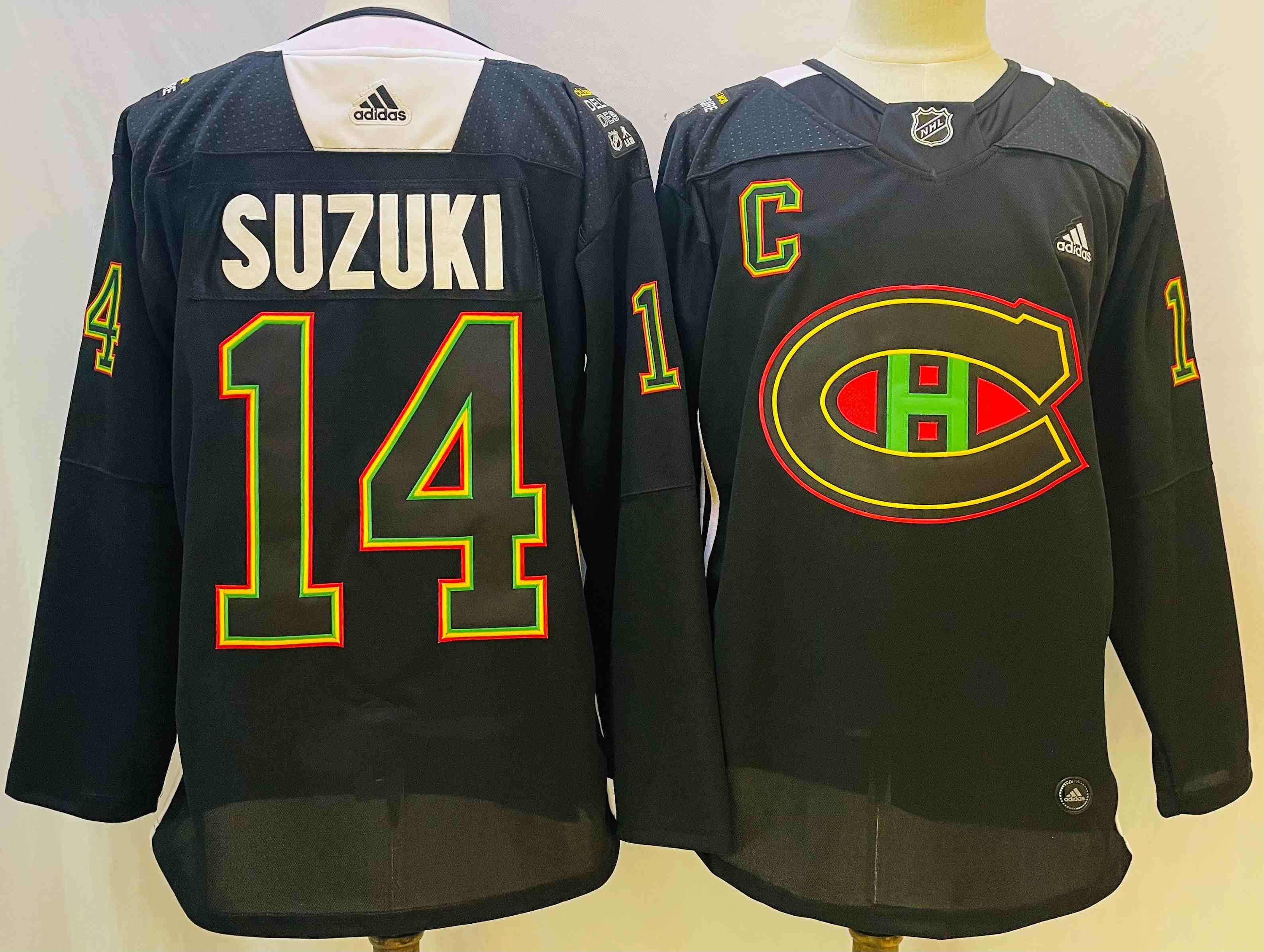 Men's Montreal Canadiens #14 Nick Suzuki 2022 Black Warm Up History Night Stitched Jersey