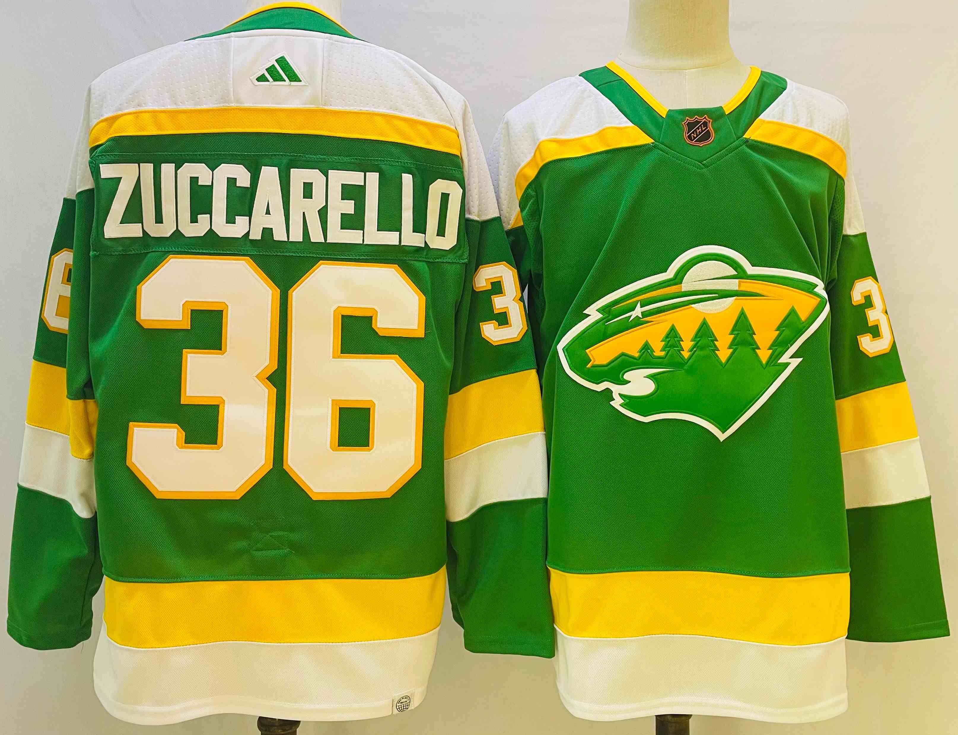 Men's Minnesota Wild #36 Mats Zuccarello Green 2022-23 Reverse Retro Stitched Jersey