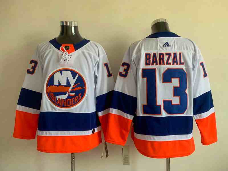 Men's Adidas New York Islanders #13 Mathew Barzal White Stitched NHL Jerse