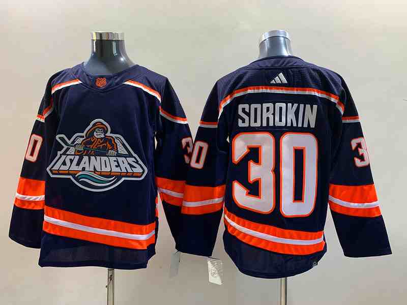 Mens Nhl New York Islanders #30 Ilya Sorokin Navy Blue 2022-23 Reverse Retro Alternate Adidas Jersey