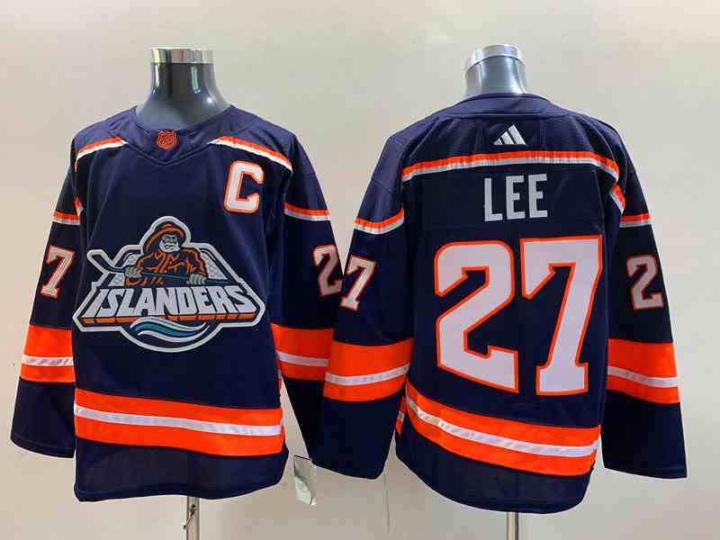 Men's New York Islanders #27 Anders Lee Navy 2022-23 Reverse Retro Stitched Jersey