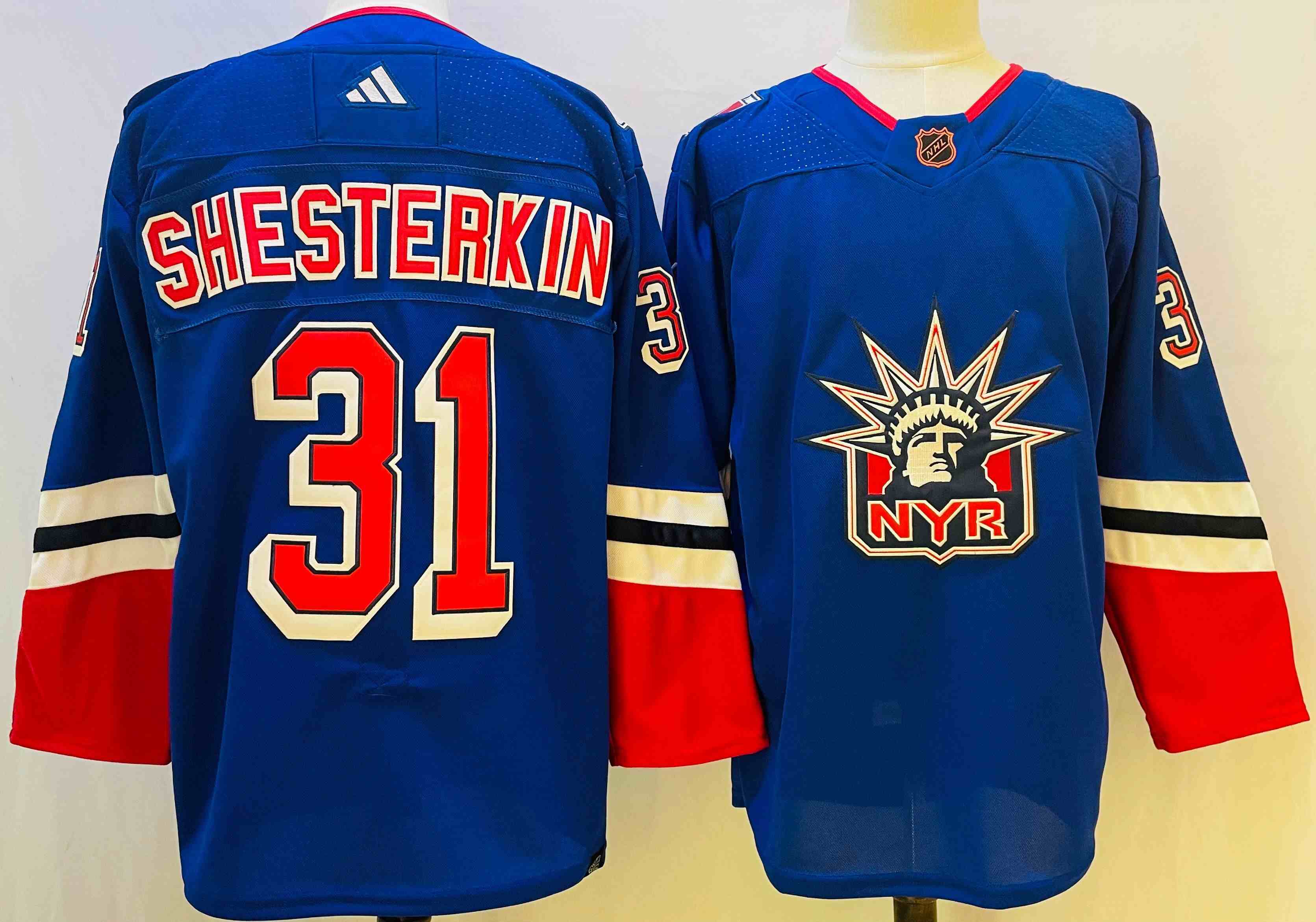 Men's New York Rangers #31 Igor Shesterkin Blue 2022 Reverse Retro Stitched Jersey