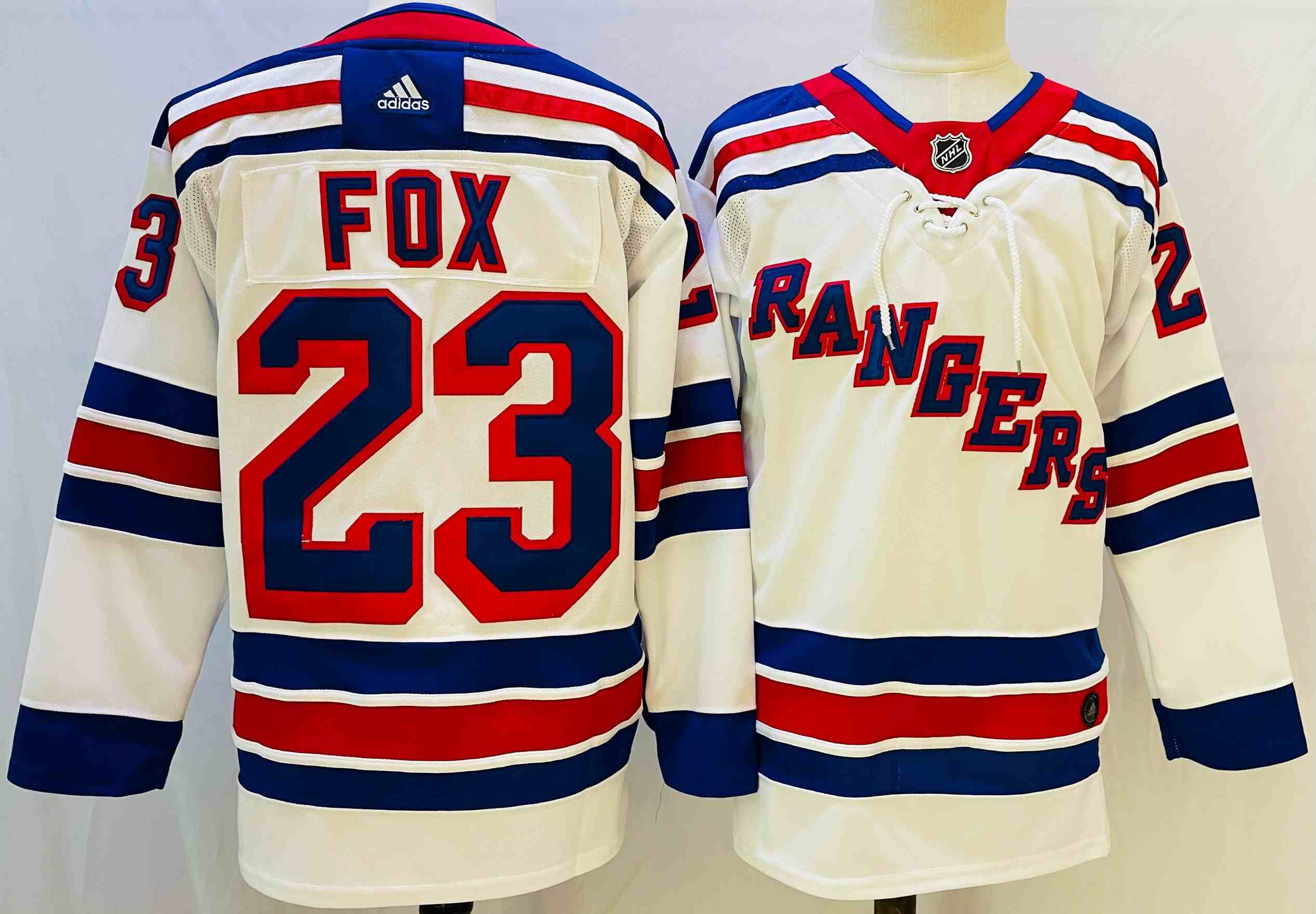 Men's New York Rangers #23 Adam Fox  White Stitched Jersey