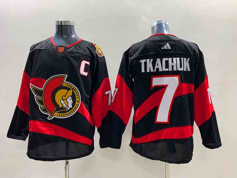 Mens Nhl Ottawa Senators #7 Brady Tkachuk Black 2022-23 Reverse Retro Alternate Adidas Jersey
