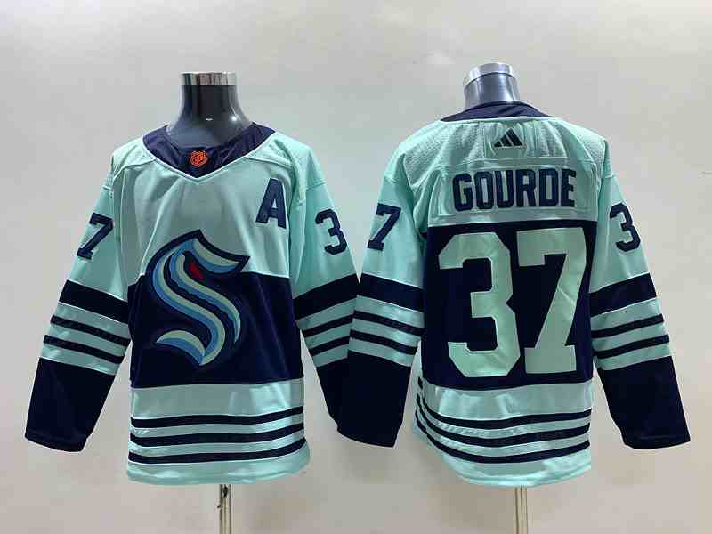 Mens Nhl Seattle Kraken #37 Yanni Gourde Light Blue 2022-23 Reverse Retro Alternate Adidas Jersey