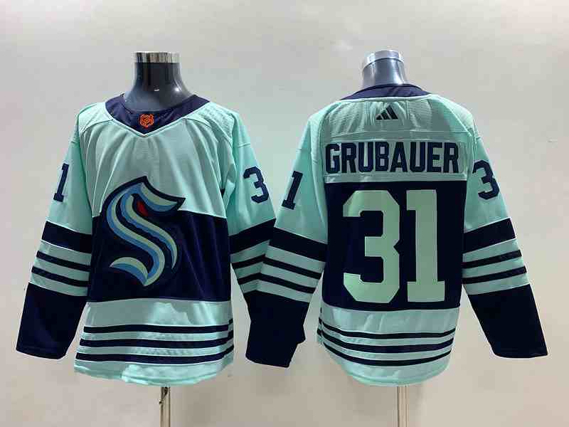 Mens Nhl Seattle Kraken #31 Philipp Grubauer Light Blue 2022-23 Reverse Retro Alternate Adidas Jersey