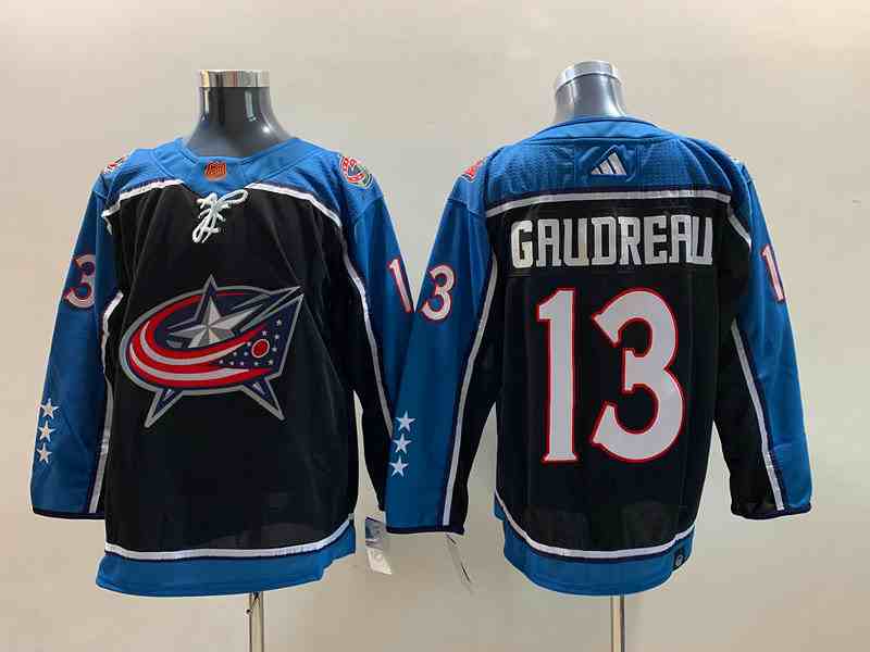 Mens Nhl Columbus Blue Jackets #13 Johnny Gaudreau Black 2022-23 Reverse Retro Alternate Adidas Jers