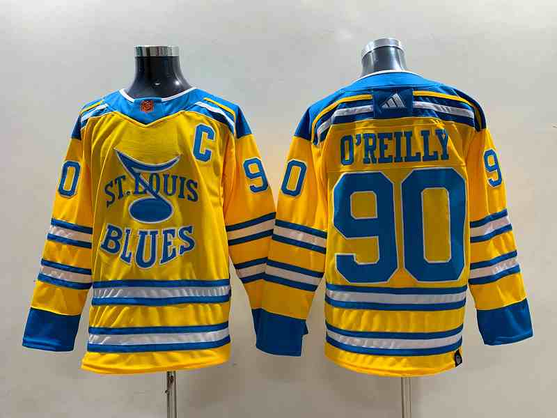 Men's St. Louis Blues #90 Ryan O'Reilly Yellow 2022-23 Reverse Retro Stitched Jersey