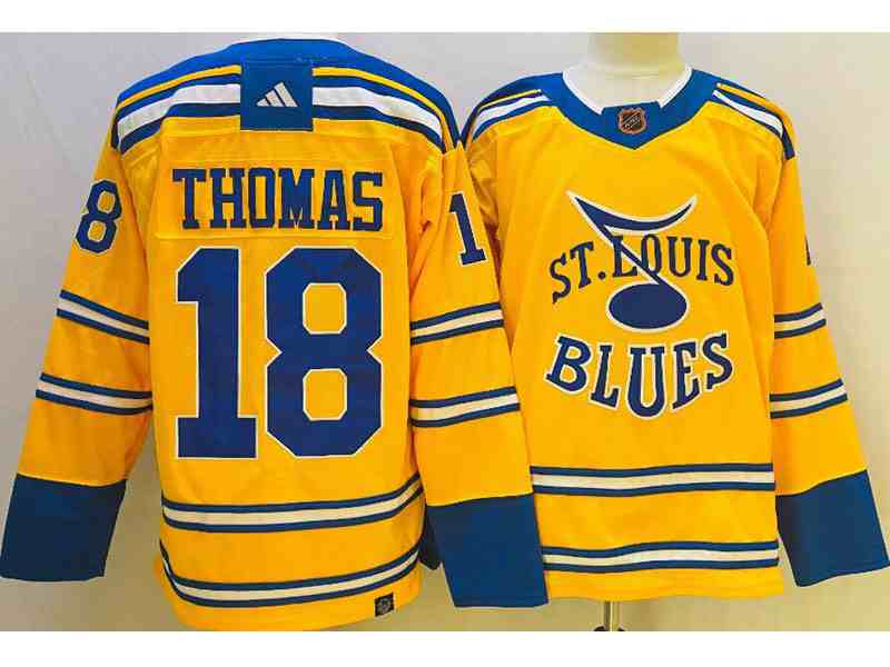 Mens Adidas Nhl St.louis Blues #18 Robert Thomas Yellow 2022-23 Reverse Retro Alternate Adidas Jersey
