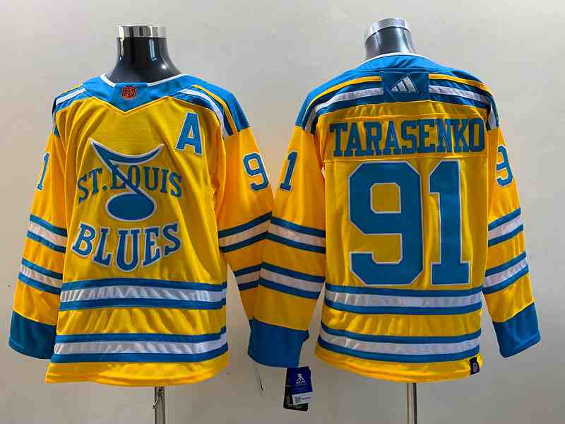 Men's St. Louis Blues #91 Vladimir Tarasenko Yellow 2022-23 Reverse Retro Stitched Jersey