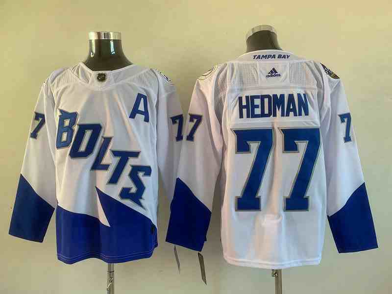 Men's Tampa Bay Lightning #77 Victor Hedman 2022 White Stanley Cup Final Patch Stitched Jersey