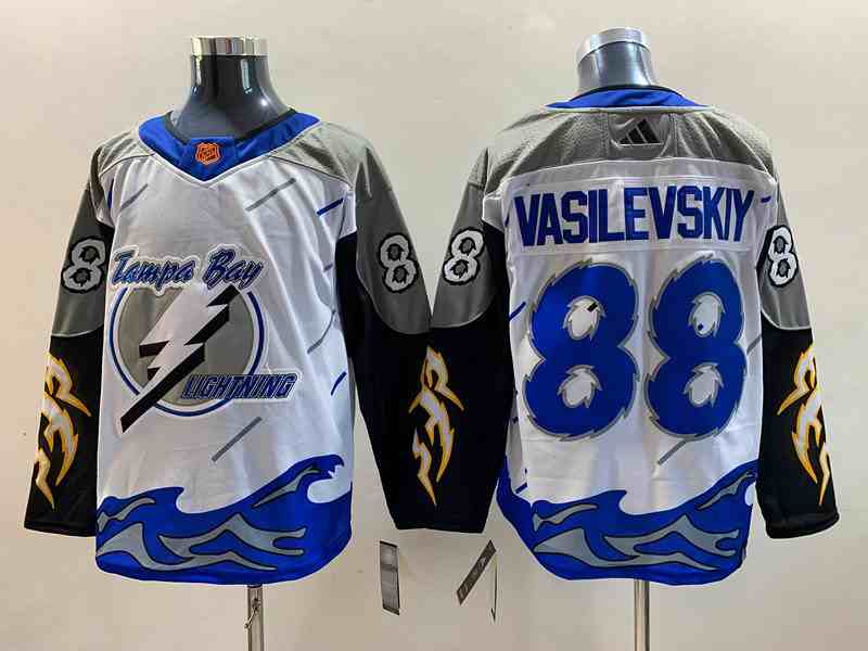Men's Tampa Bay Lightning #88 Andrei Vasilevskiy White 2022 Reverse Retro Stitched Jersey