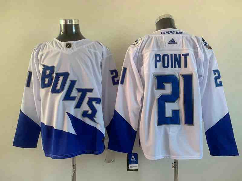Men's Tampa Bay Lightning #21 Brayden Point 2022 White Stanley Cup Final Patch Stitched Jersey