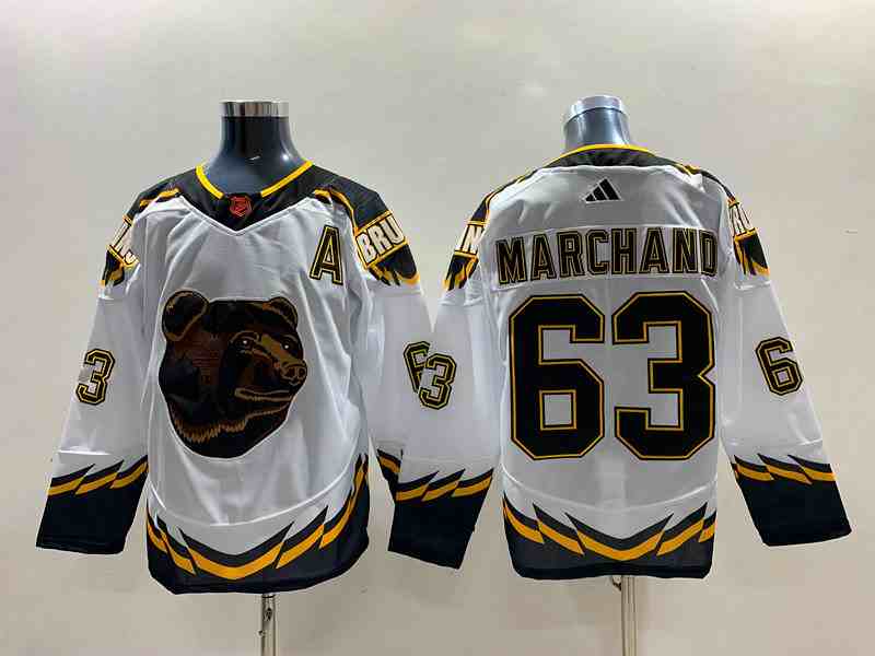 Mens Nhl Boston Bruins #63 Brad Marchand White 2022-23 Reverse Retro Alternate Adidas Jersey