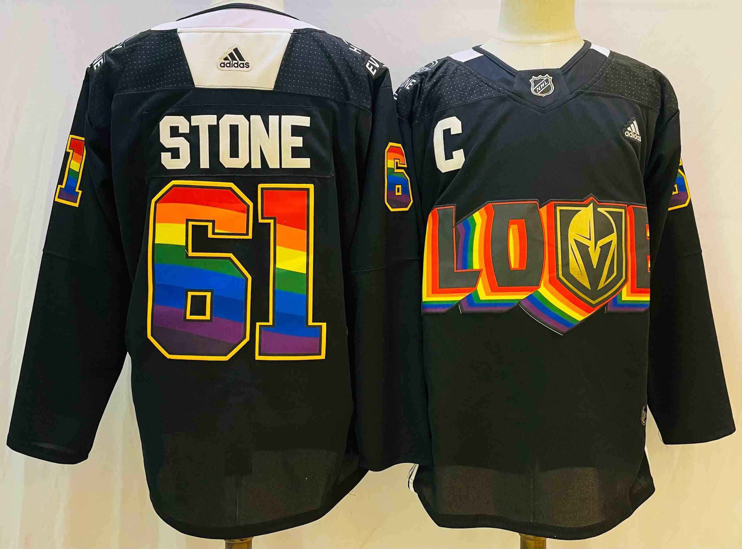 Mens Nhl Vegas Golden Knights #61 Mark Stone Black Fashion Love Adidas Jersey