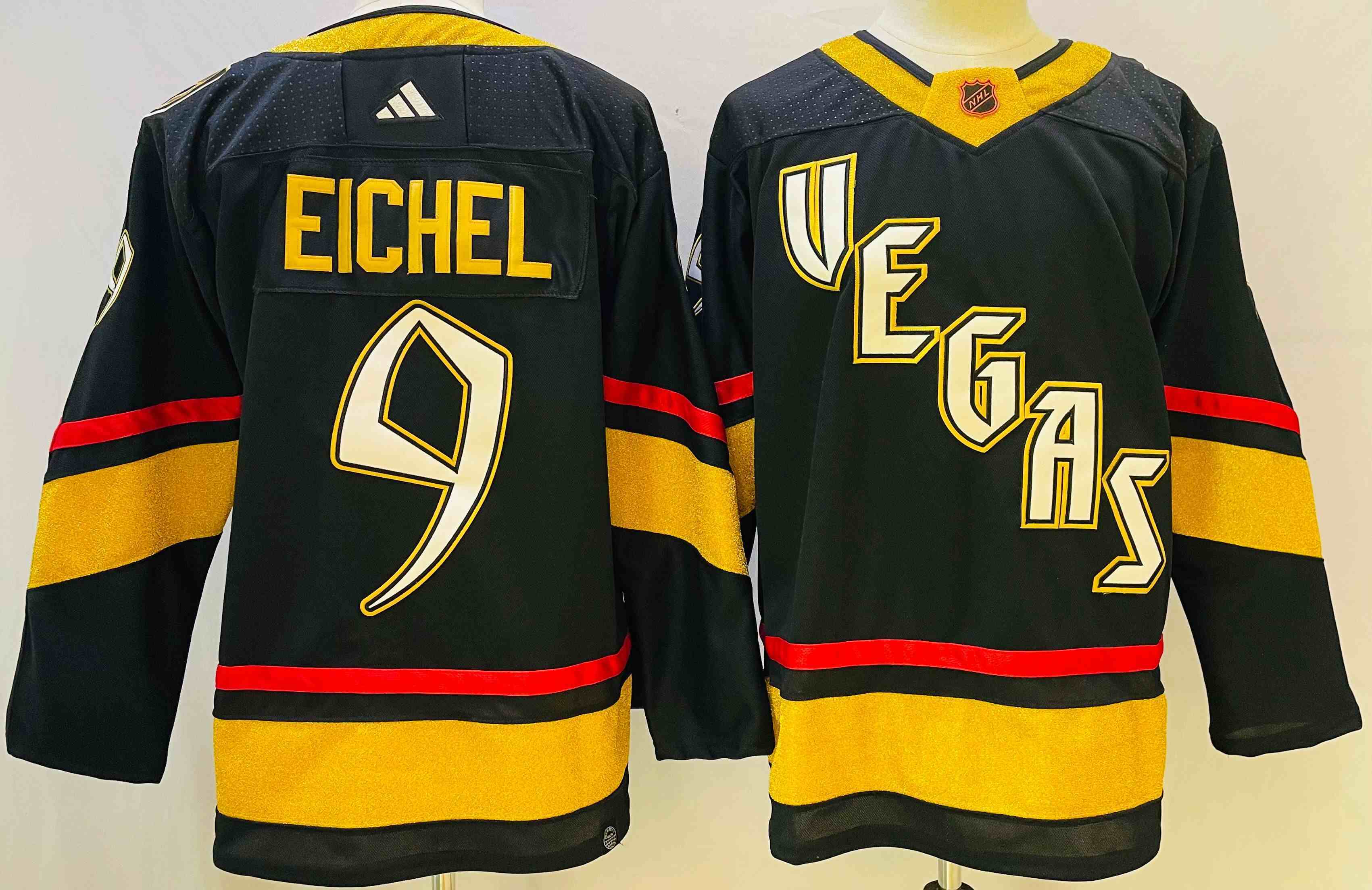 Mens Nhl Vegas Golden Knights #9 Jack Eichel  Black 2022-23 Reverse Retro Alternate Adidas Jersey