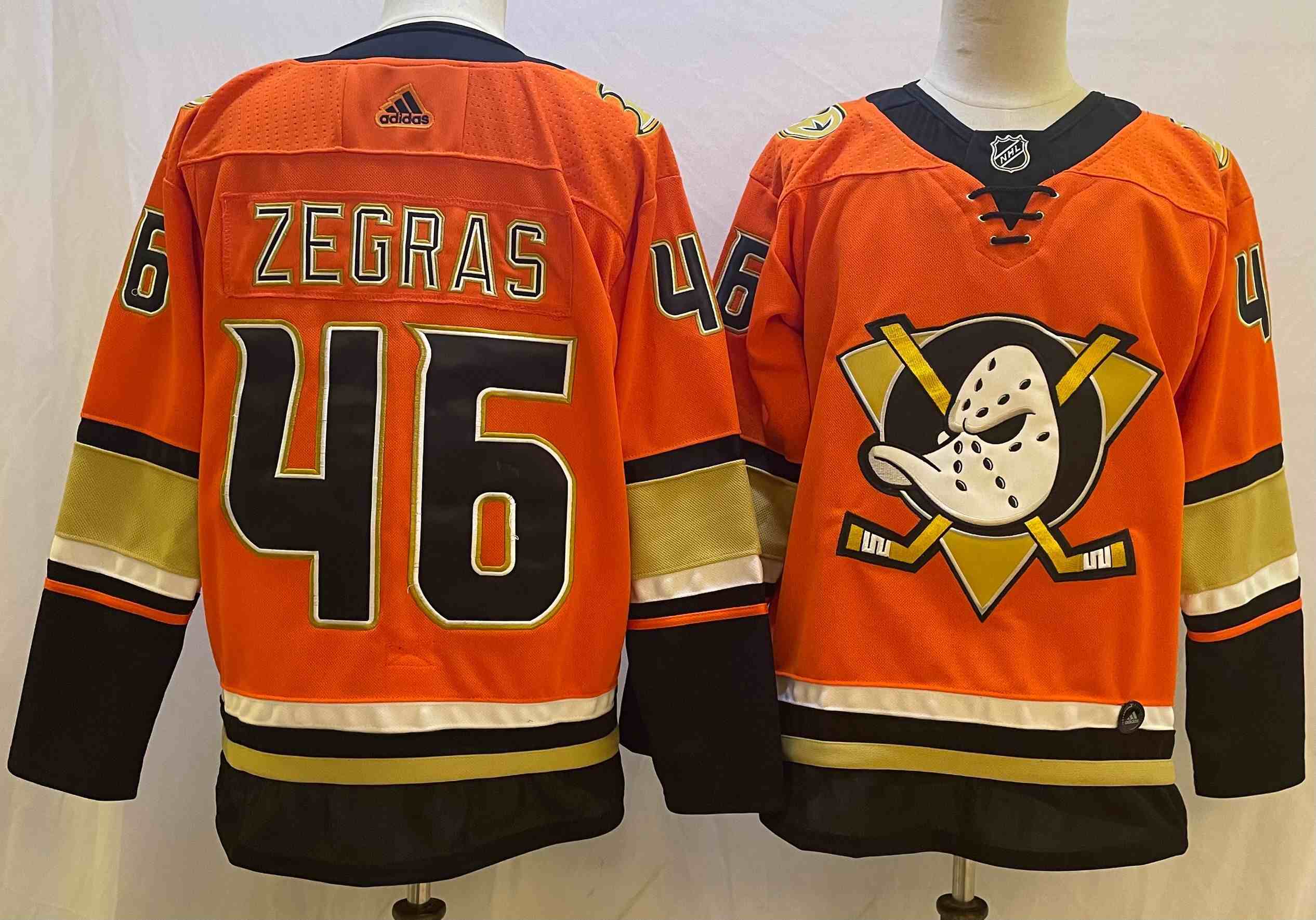 Men's Anaheim Ducks #46 Trevor Zegras Orange Teal Stitched Jersey
