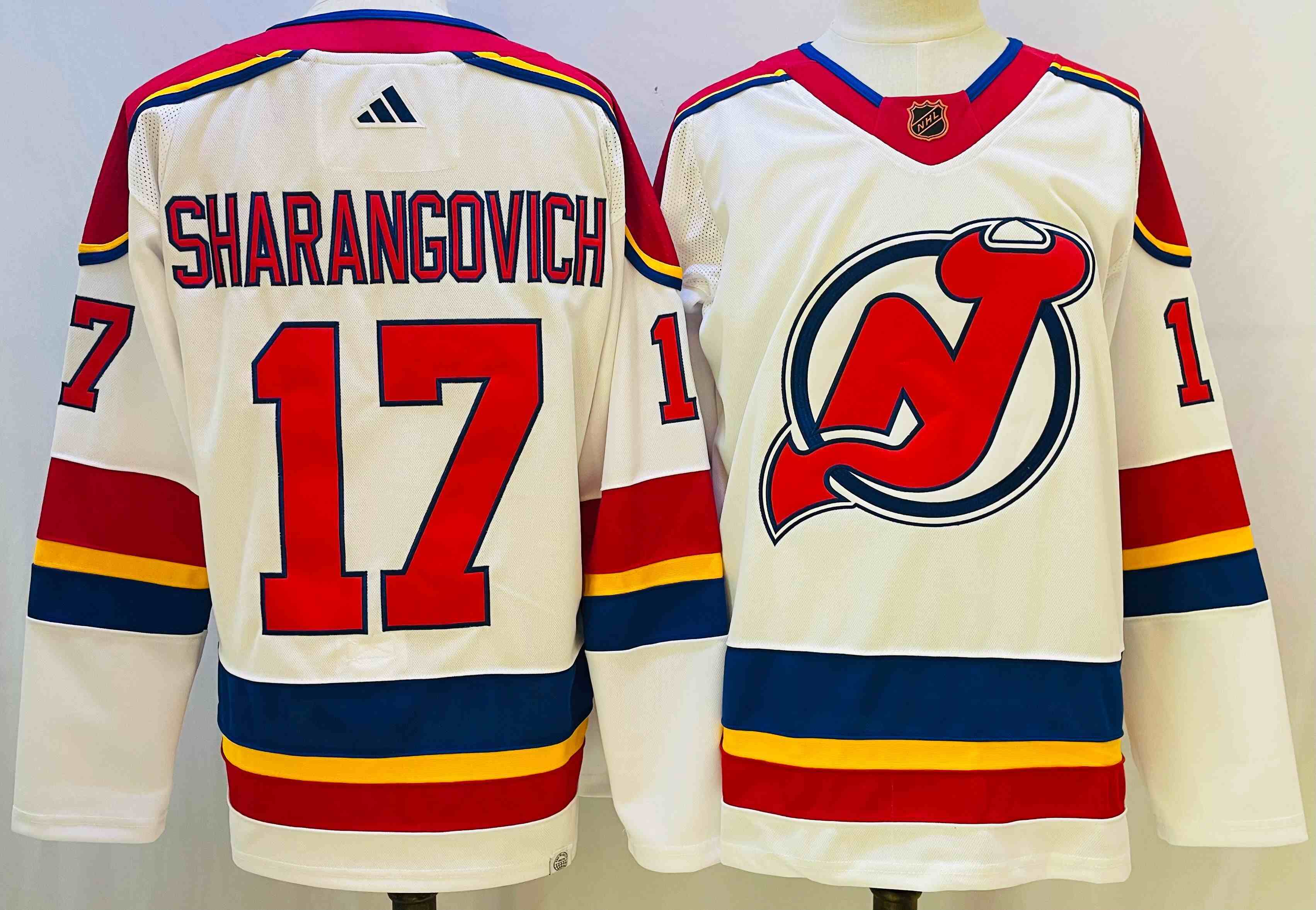 Mens Nhl New Jersey Devils #17 Yegor Sharangovich White 2022-23 Reverse Retro Alternate Adidas Jerse