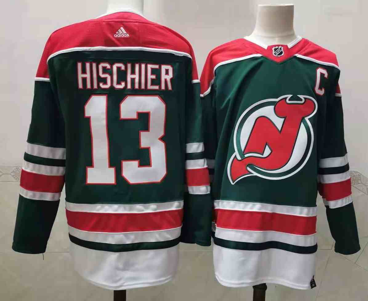 Mens Nhl New Jersey Devils #13 Nico Hischier Green 2021 Reverse Retro Alternate Adidas Jersey