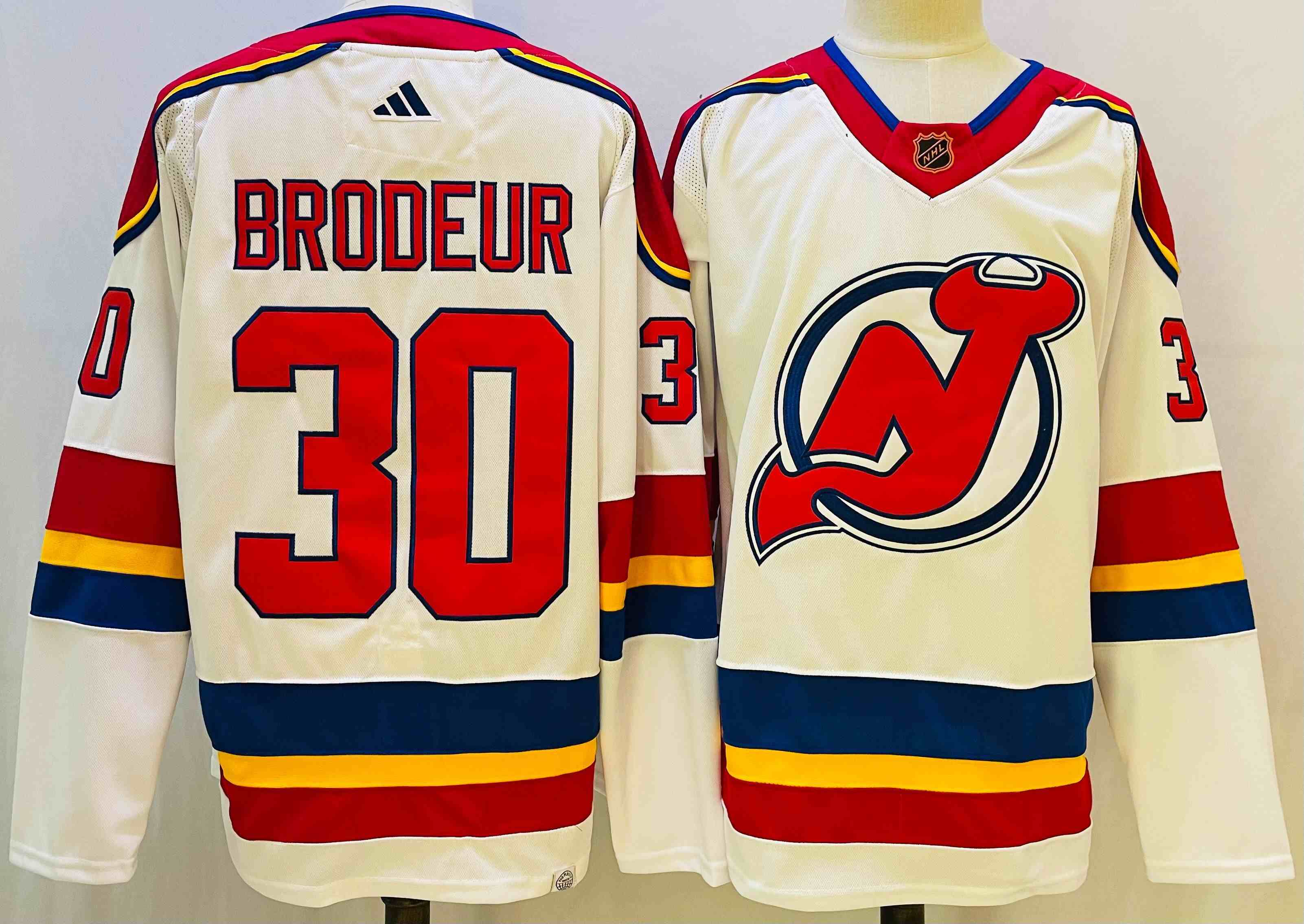 Mens Nhl New Jersey Devils #30 Martin Brodeur White 2022-23 Reverse Retro Alternate Adidas Jersey