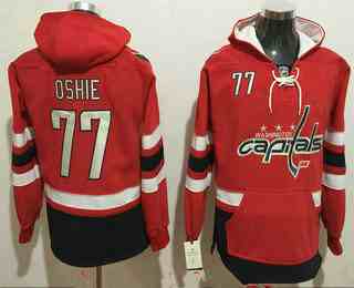 Men's Washington Capitals #77 T.J. Oshie NEW Red Stitched NHL Old Tim Hockey Hoodie