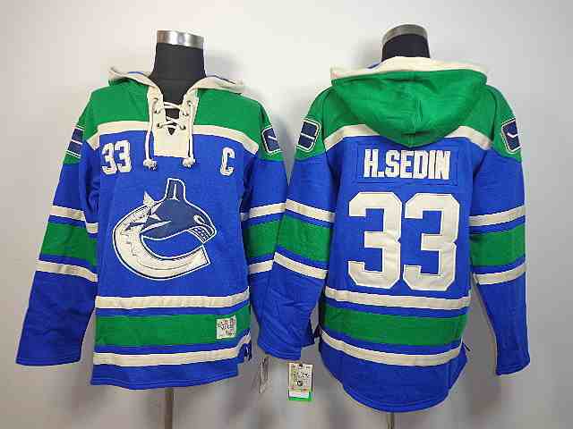 Canucks 33 H.Sedin Blue Hooded Jerseys