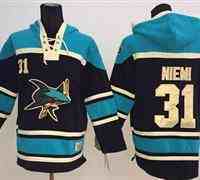 San Jose Sharks #31 Antti Niemi Black Sawyer Hooded Sweatshirt Stitched NHL Jersey