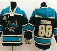 San Jose Sharks #88 Brent Burns Black Sawyer Hooded Sweatshirt Stitched NHL Jersey