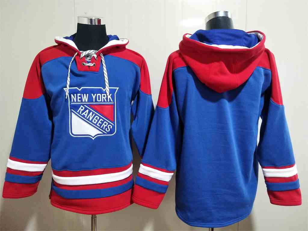 Men's New York Rangers Blue Ageless Must Have Lace Up Pullover Blank Hoodie