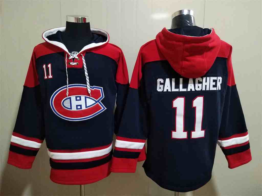 Men's Hockey Montreal Canadiens #11 Brendan Gallagher Navy Blue Hoodie