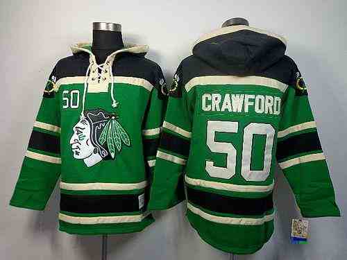 Blackhawks #50 Corey Crawford Green St. Patrick's Day McNary Lace Hoodie Stitched NHL Jersey