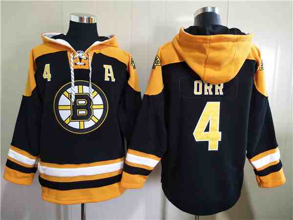 Men's Boston Bruins #4 Bobby Orr Black Ageless Must-Have Lace-Up Pullover Hoodie