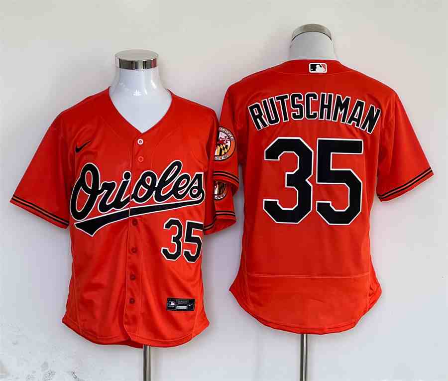 Men's Baltimore Orioles #35 Adley Rutschman Orange Flex Base Stitched Baseball Jersey
