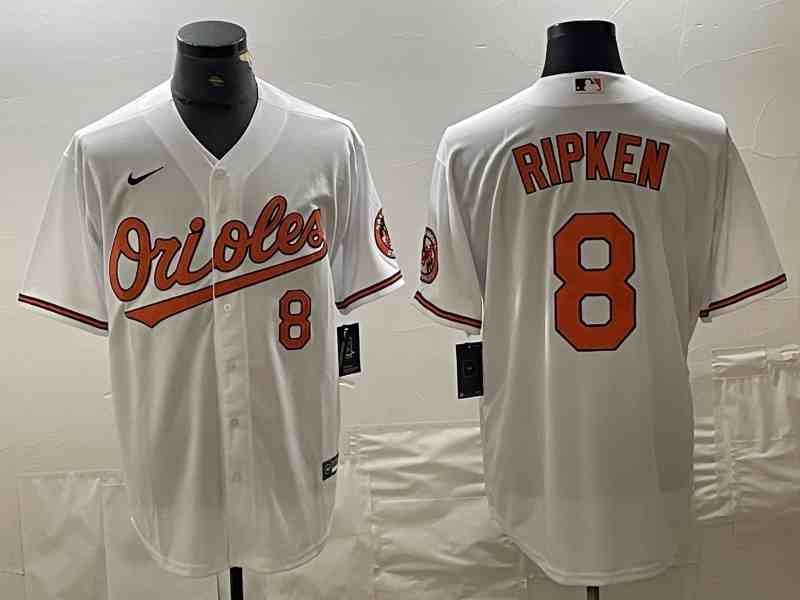 Men's Baltimore Orioles #8 Cal Ripken Jr. White 2024 Home Limited Cool Base Stitched Baseball Jersey