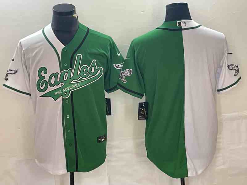 Men's Philadelphia Eagles Blank GreenWhite Split Cool Base Stitched Baseball Jersey