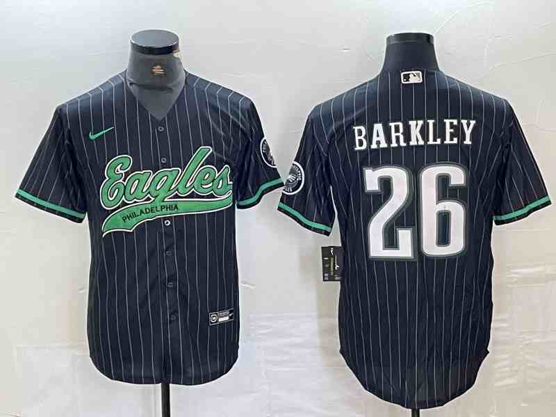 Men's Philadelphia Eagles #26 Saquon Barkley Black Cool Base Baseball Stitched Jersey (2)