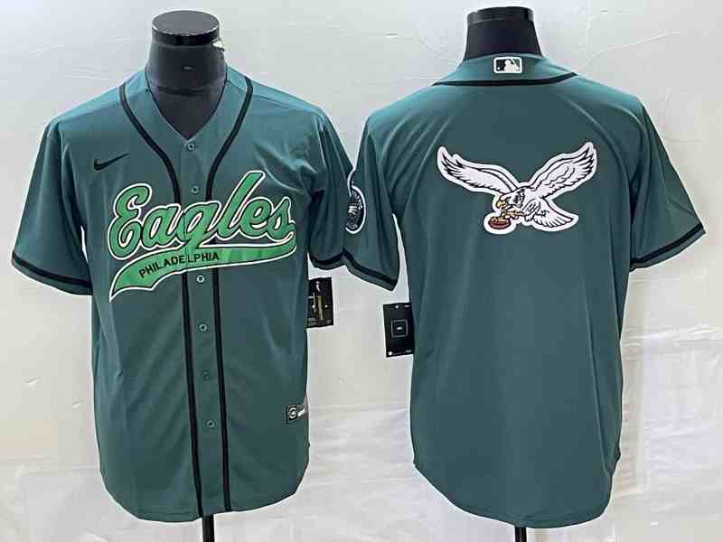 Men's Philadelphia Eagles Green Team Big Logo Cool Base Stitched Baseball Jersey (2)