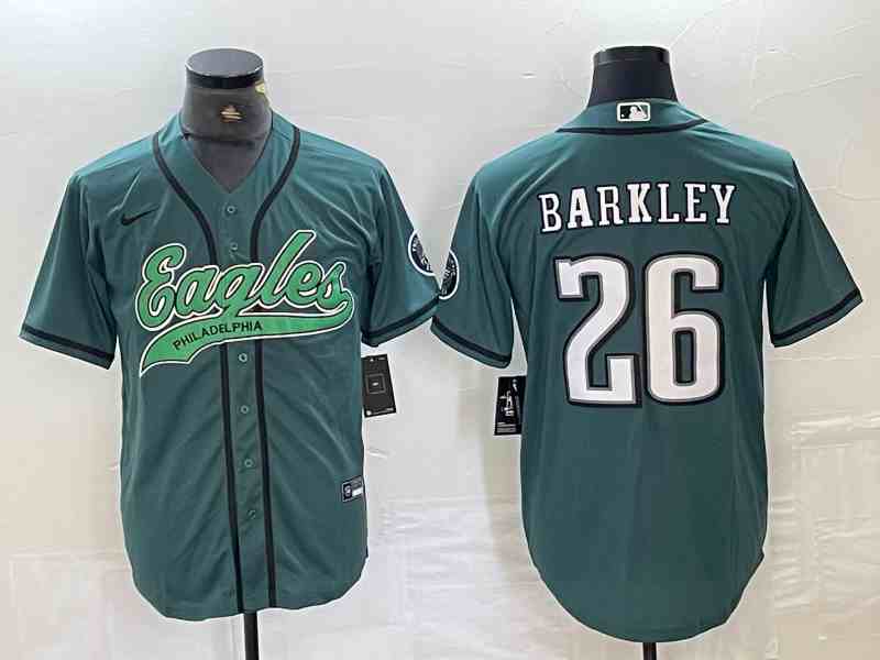 Men's Philadelphia Eagles #26 Saquon Barkley Green Cool Base Baseball Stitched Jersey (2)