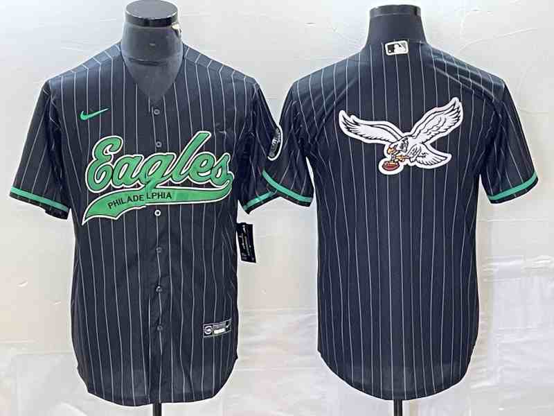 Men's Philadelphia Eagles Black Team Big Logo Cool Base Stitched Baseball Jersey (2)