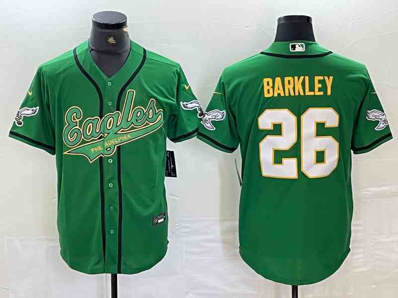 Men's Philadelphia Eagles #26 Saquon Barkley GreenGold Cool Base Baseball Stitched Jersey