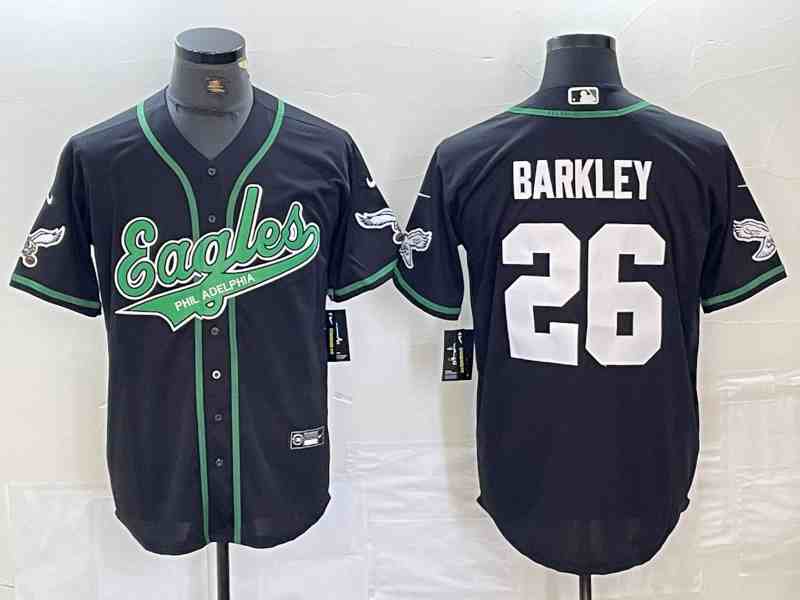 Men's Philadelphia Eagles #26 Saquon Barkley Black Cool Base Baseball Stitched Jersey (3)
