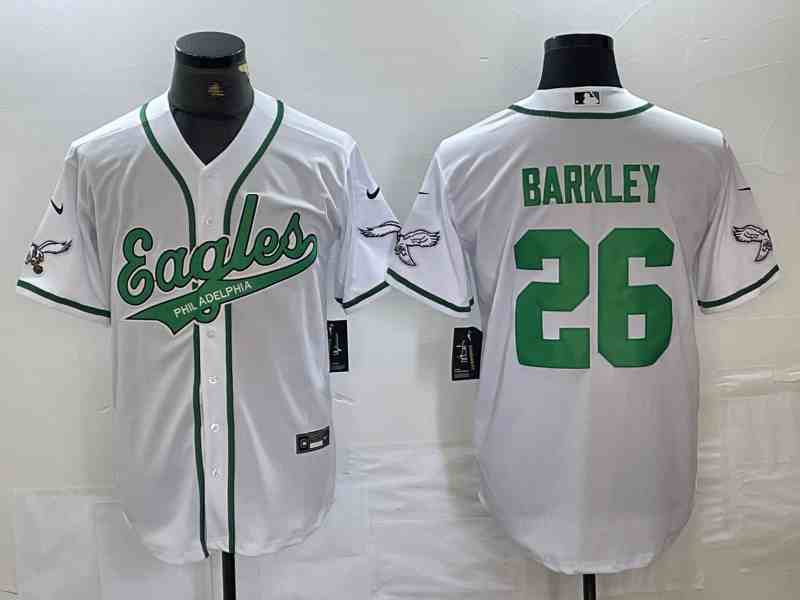 Men's Philadelphia Eagles #26 Saquon Barkley White With 2-Cool Base Baseball Stitched Jersey (3)