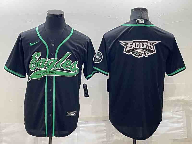 Men's Philadelphia Eagles Black Team Big Logo With Patch Cool Base Stitched Baseball Jersey (2)