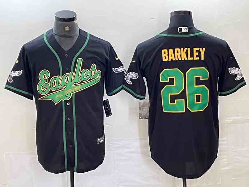 Men's Philadelphia Eagles #26 Saquon Barkley BlackGold Cool Base Baseball Stitched Jersey