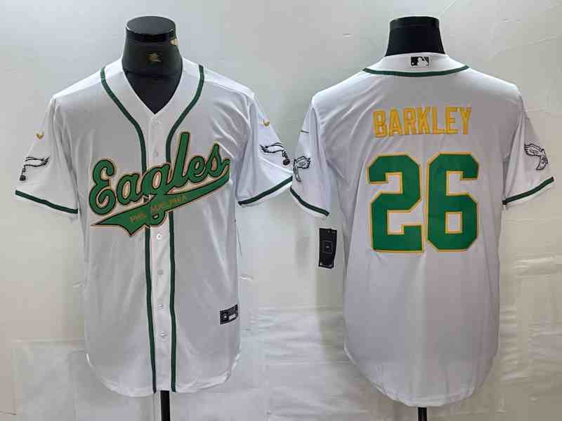 Men's Philadelphia Eagles #26 Saquon Barkley WhiteGold With 3 Cool Base Baseball Stitched Jersey (3)