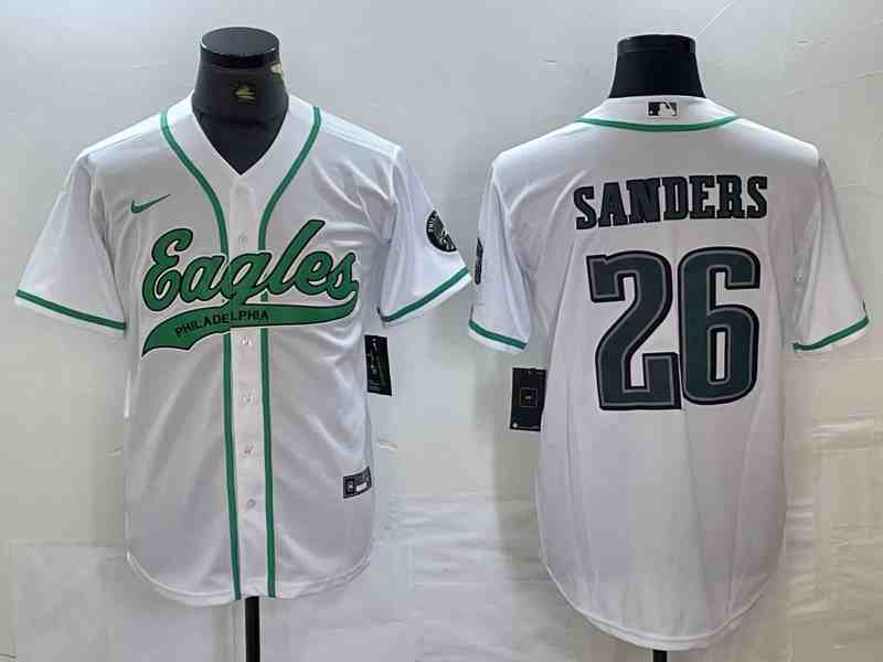 Men's Philadelphia Eagles #26 Saquon Barkley White Cool Base Baseball Stitched Jersey (2)