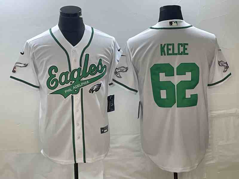 Men's Philadelphia Eagles #62 Jason Kelce White Cool Base Stitched Baseball Jersey 2