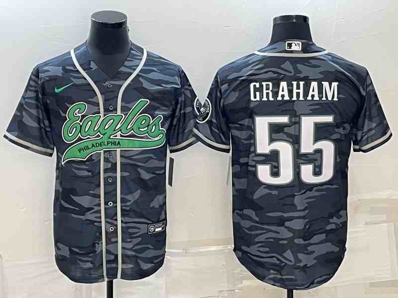 Men's Philadelphia Eagles #55 Brandon Graham Gray Camo With Patch Cool Base Stitched Baseball Jersey