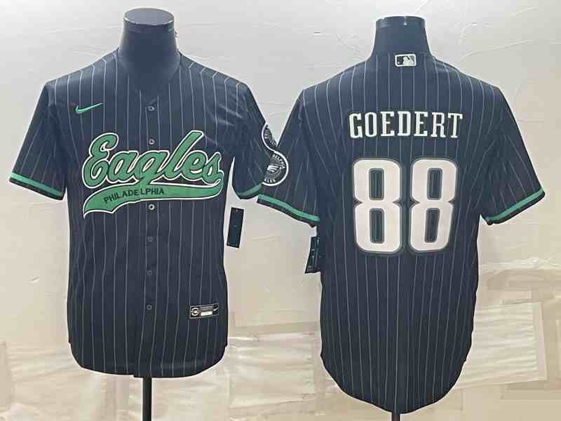 Men's Philadelphia Eagles #88 Dallas Goedert Black With Patch Cool Base Stitched Baseball Jersey